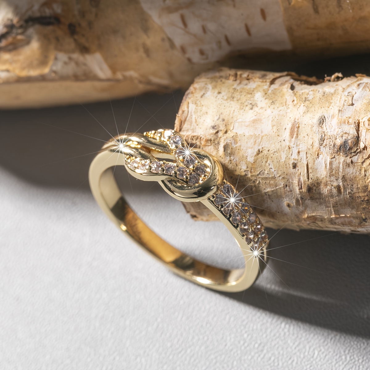 Copper Wedding Band Ring with CZ Stone - Elegant Jewelry